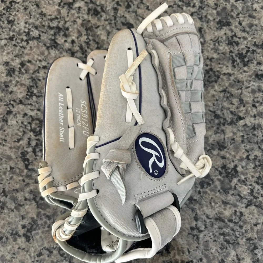 Rawlings Youth LHT 12 Inch Sure Catch Softball/Baseball Glove - Grey Purple Used